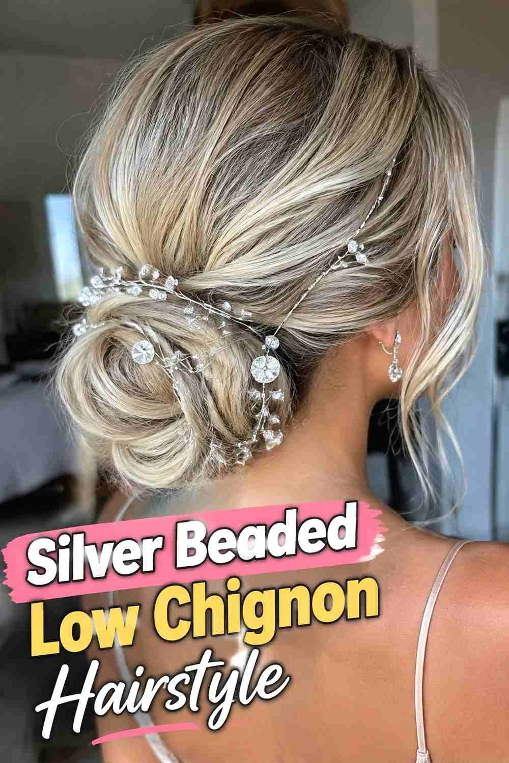 4. Silver Beaded Low Chignon Hairstyle