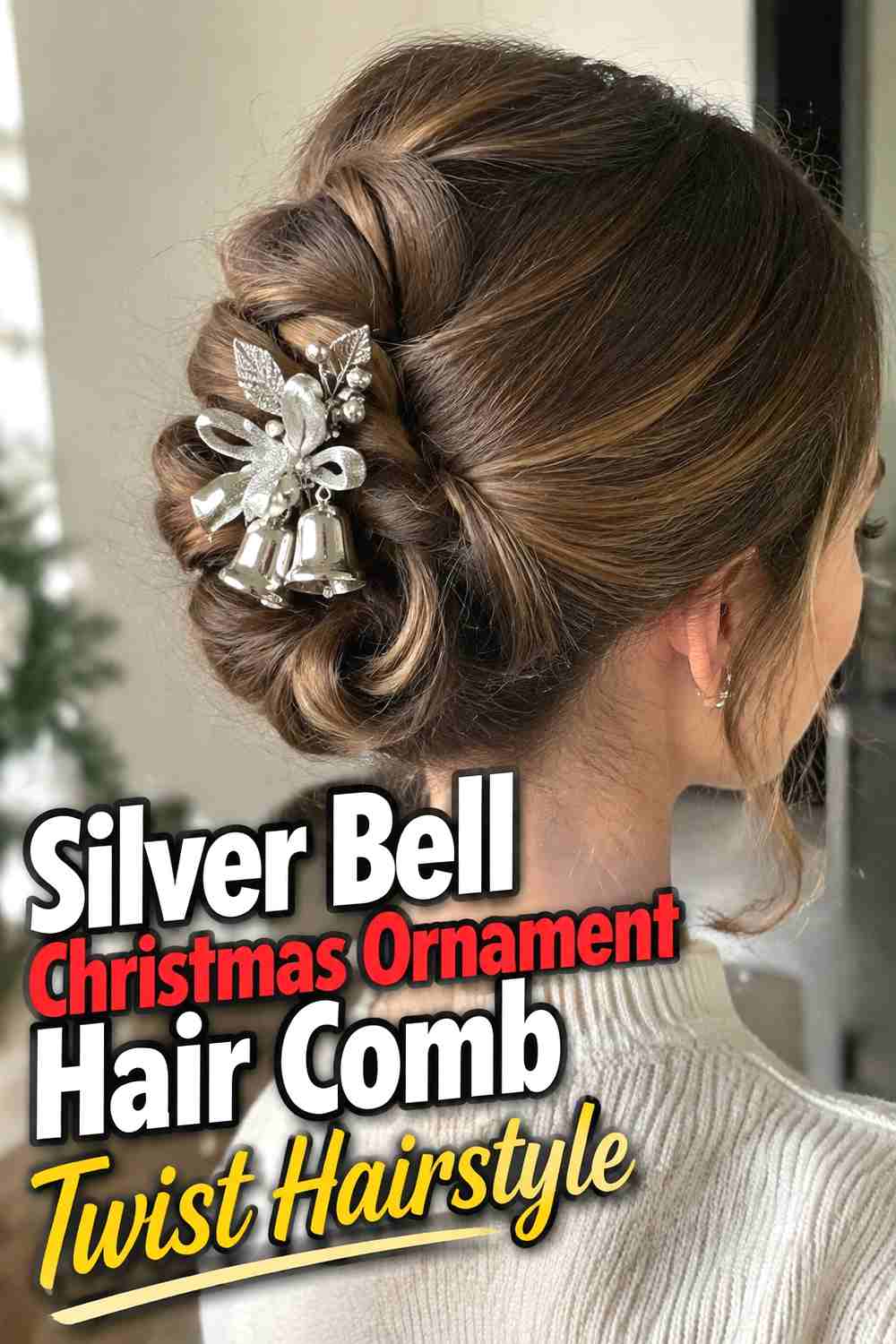 14. Silver Bell Christmas Ornament Hair Comb Twist Hairstyle