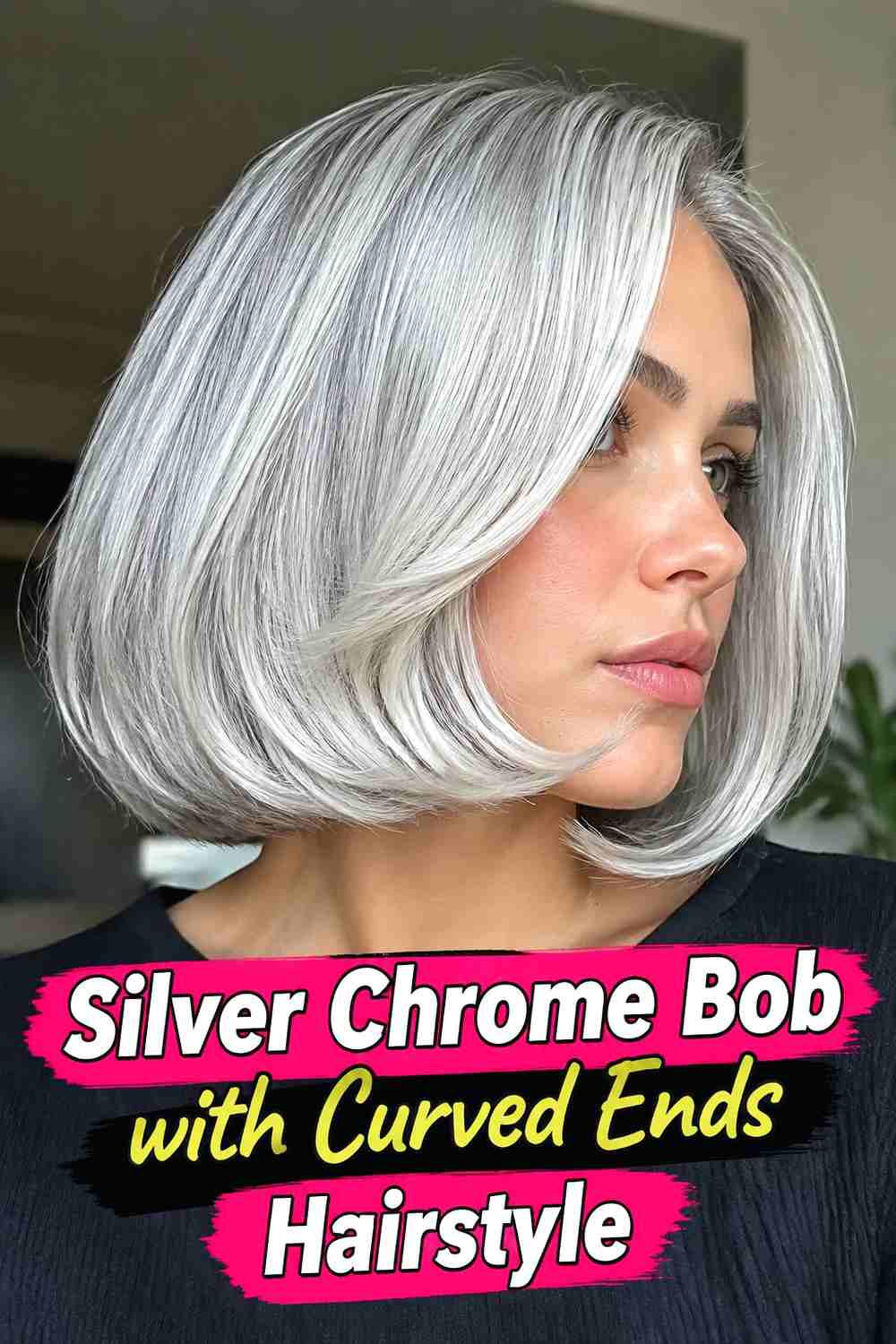 6. Silver Chrome Bob With Curved Ends Hairstyle