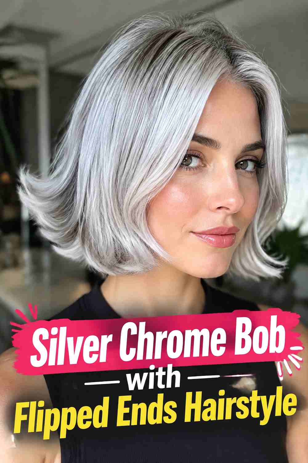 7. Silver Chrome Bob With Flipped Ends Hairstyle