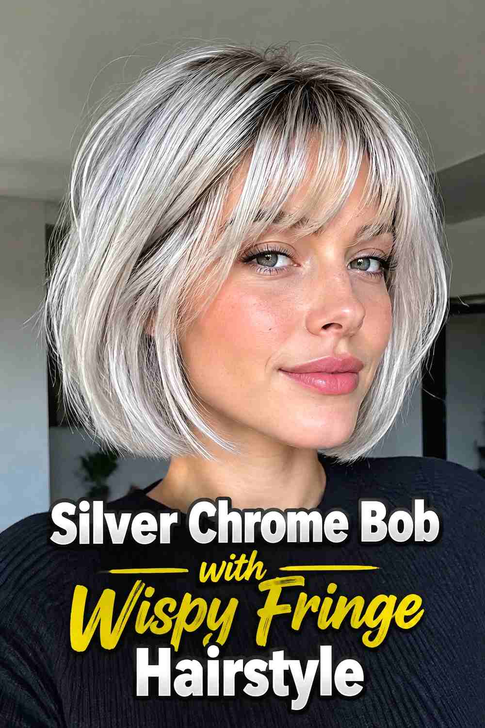 11. Silver Chrome Bob With Wispy Fringe Hairstyle