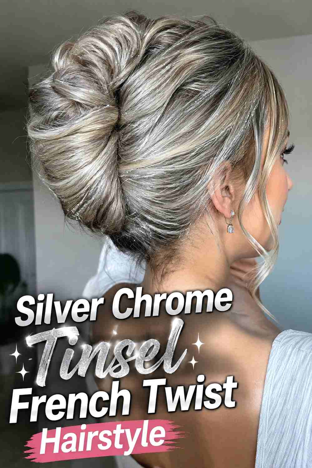 1. Silver Chrome Tinsel French Twist Hairstyle