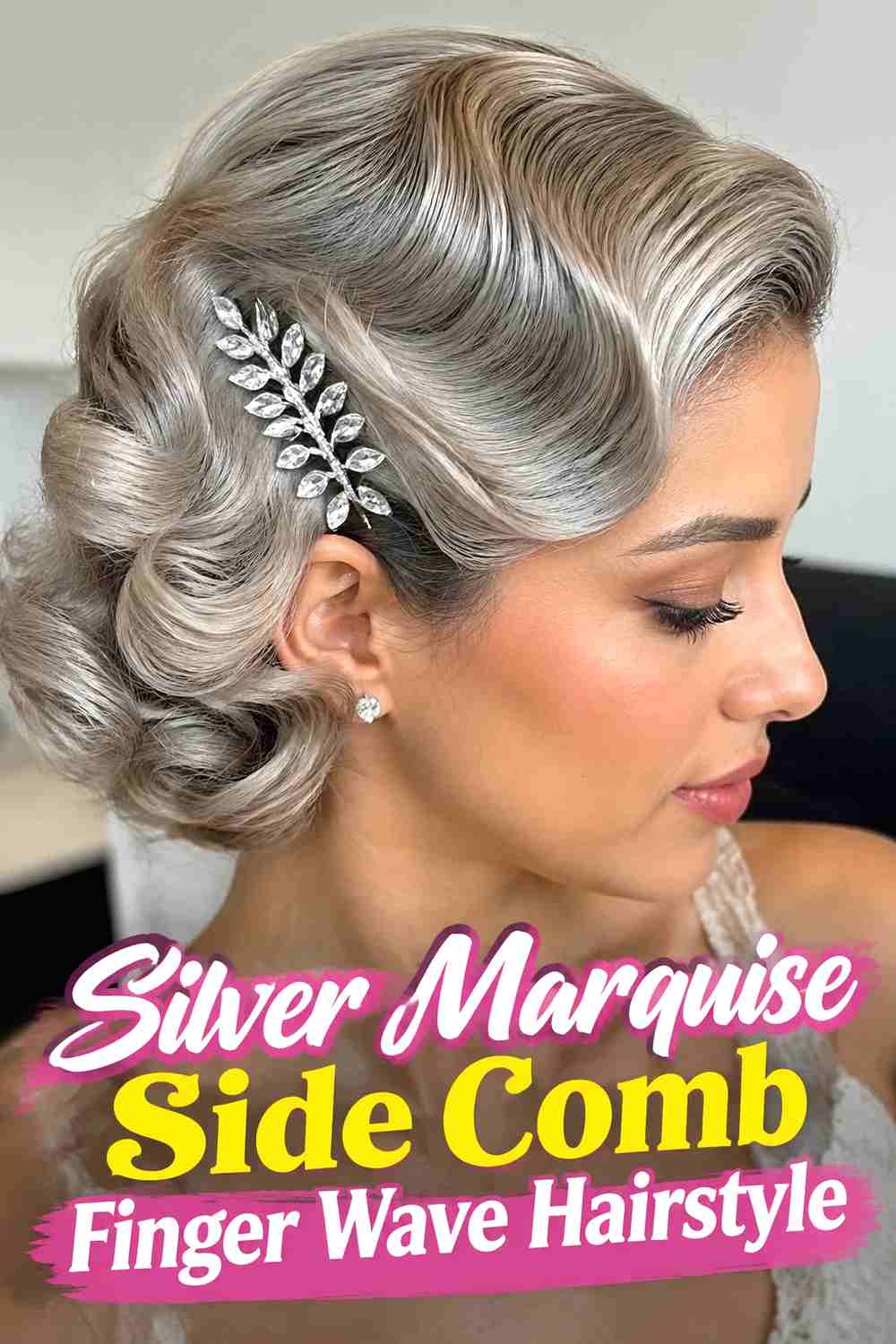 9. Silver Marquise Side Comb Finger Wave Hairstyle