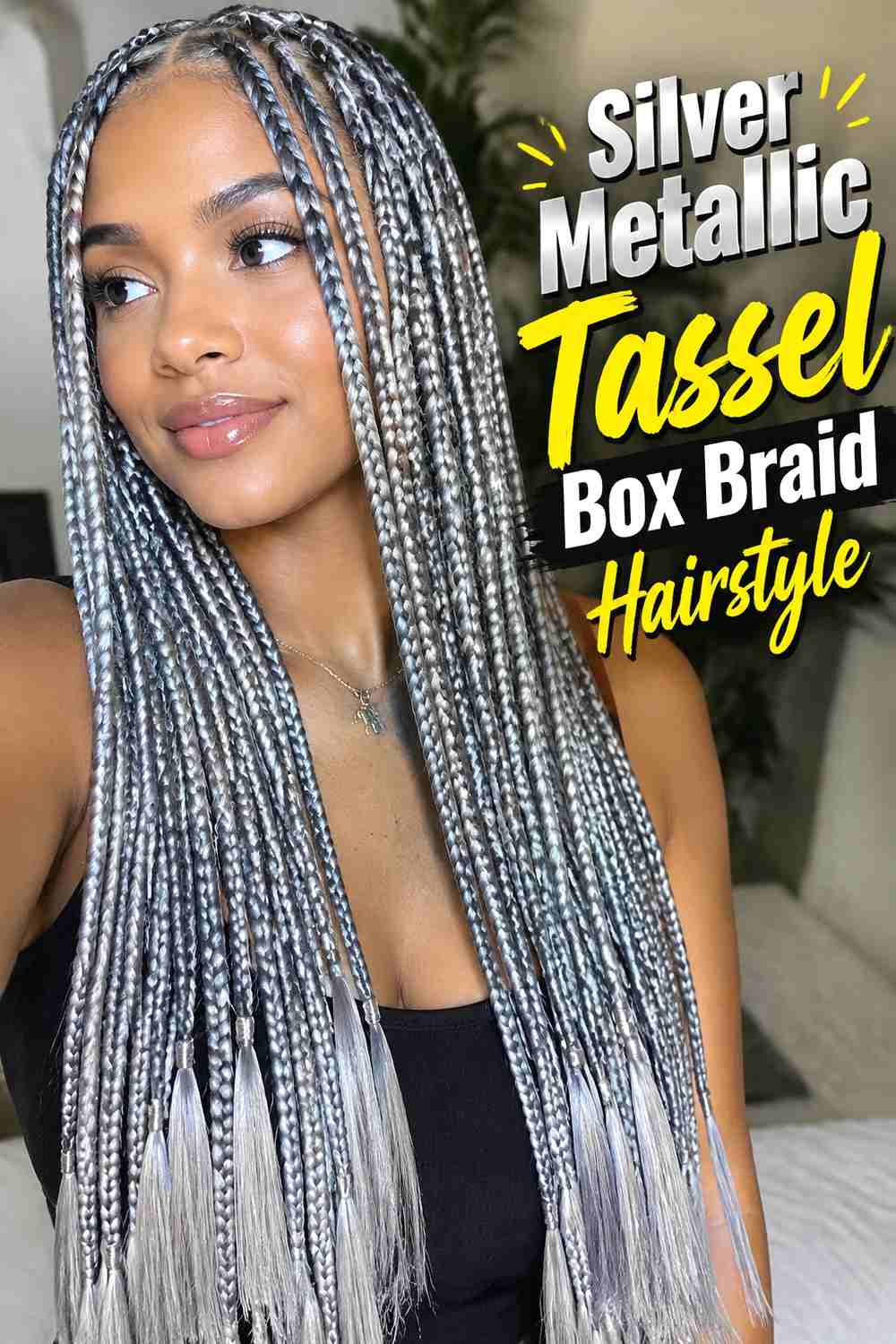 2. Silver Metallic Tassel Box Braid Hairstyle
