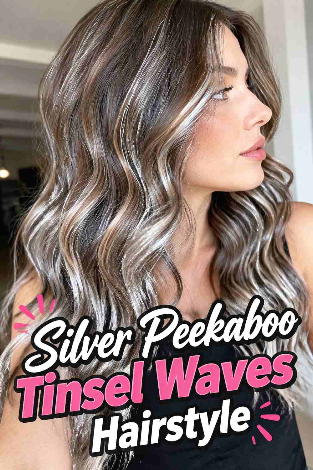 13. Silver Peekaboo Tinsel Waves Hairstyle
