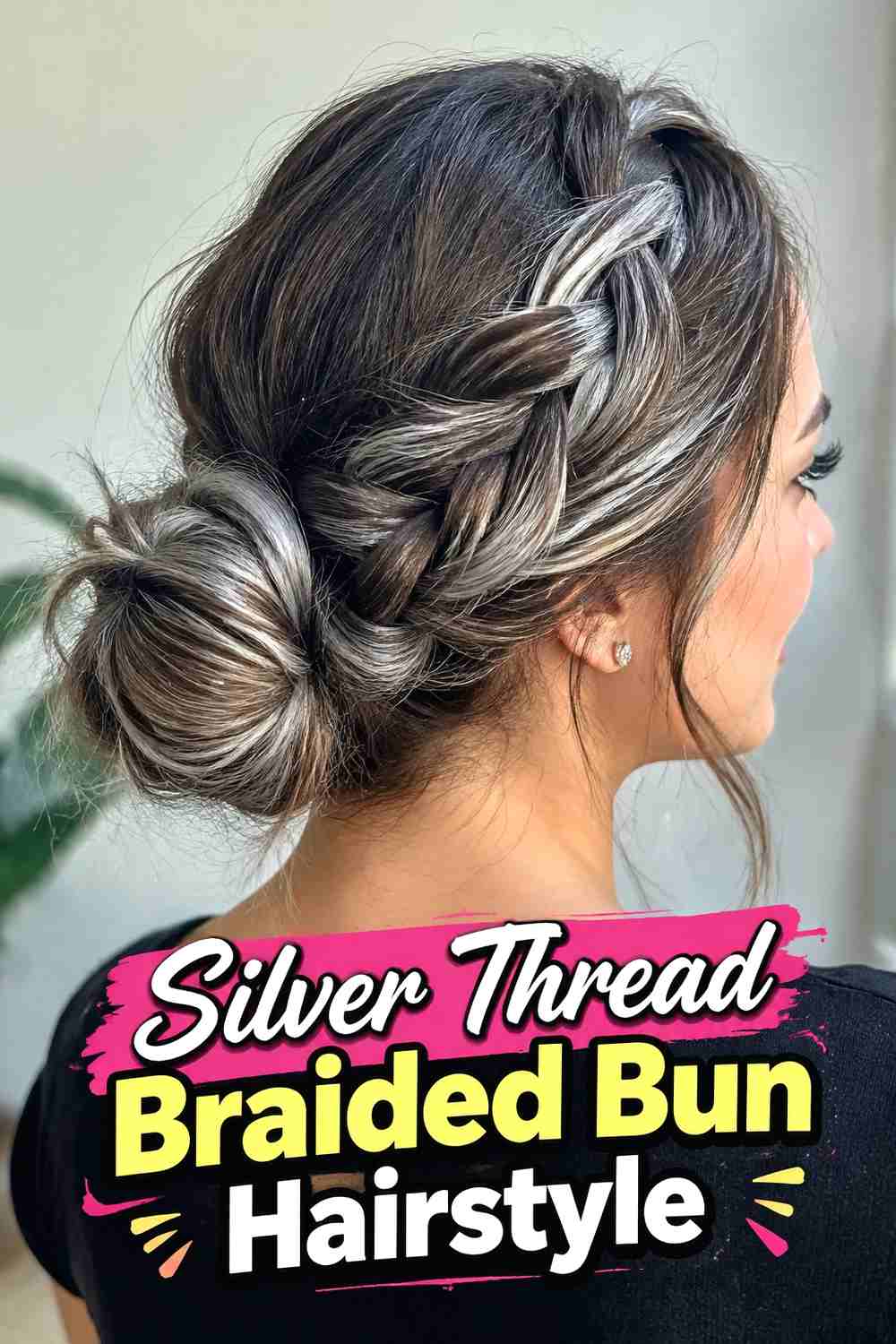 14. Silver Thread Braided Bun Hairstyle