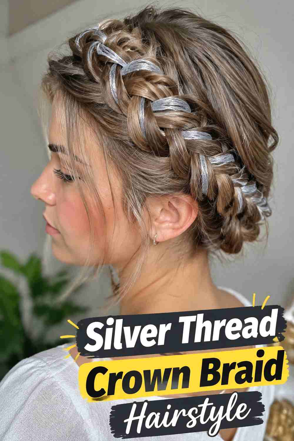 3. Silver Thread Crown Braid Hairstyle