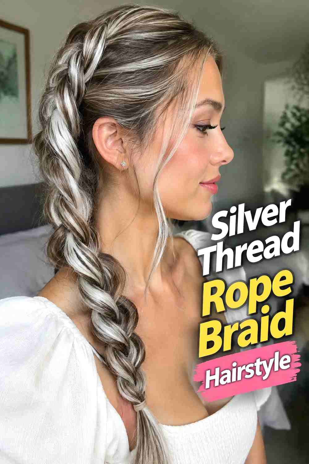 13. Silver Thread Rope Braid Hairstyle