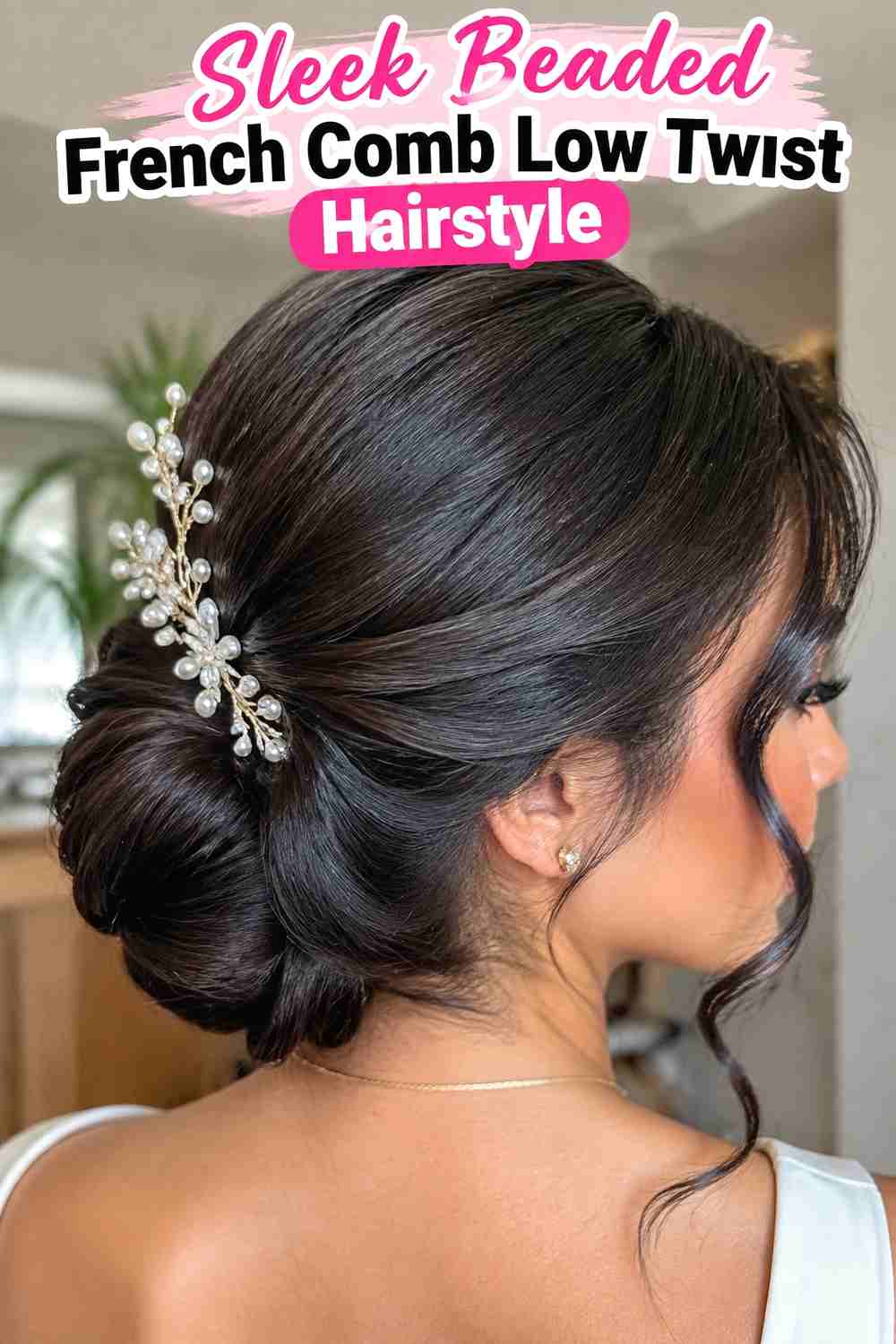 6. Sleek Beaded French Comb Low Twist Hairstyle