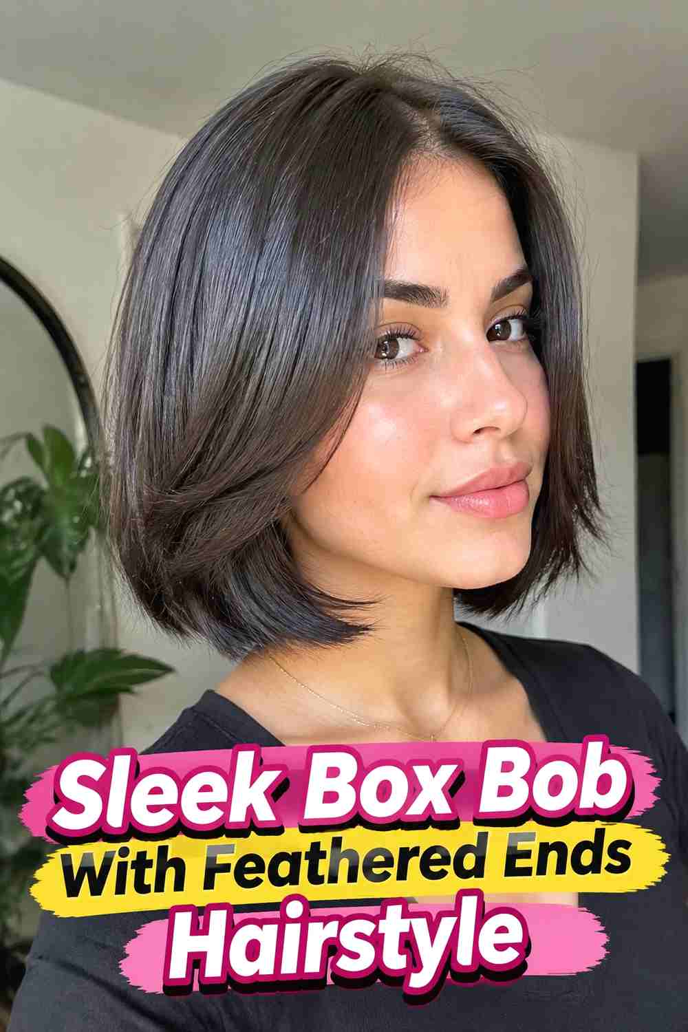 9. Sleek Box Bob With Feathered Ends Hairstyle