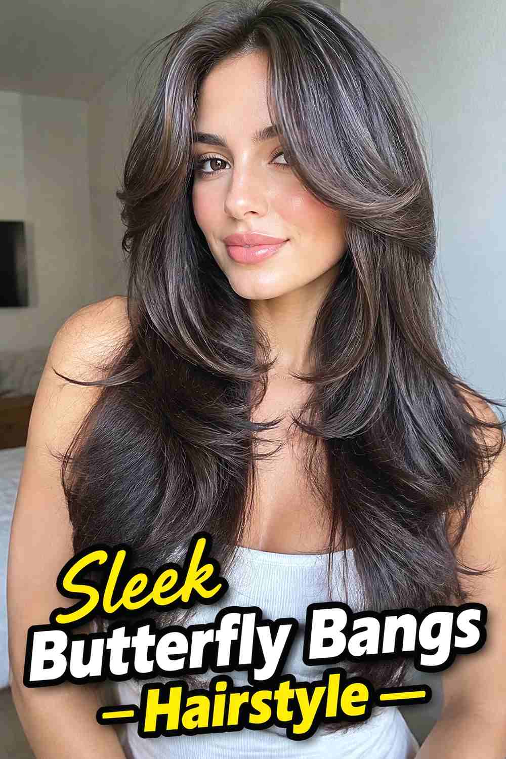 12. Sleek Butterfly Bangs Hairstyle
