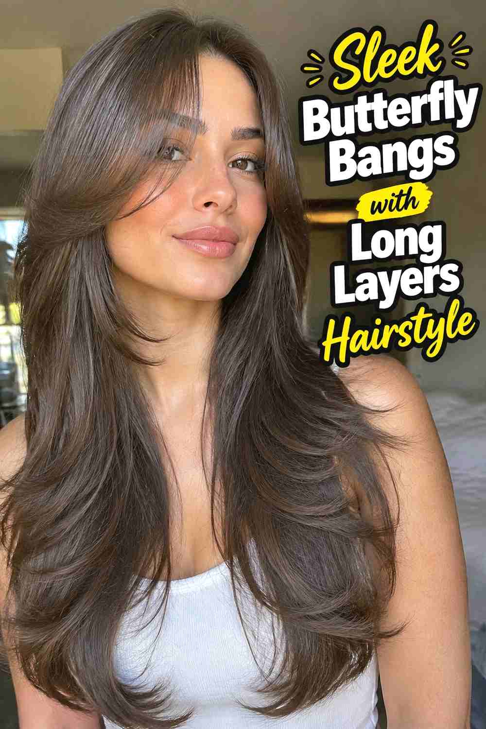 7. Sleek Butterfly Bangs With Long Layers Hairstyle