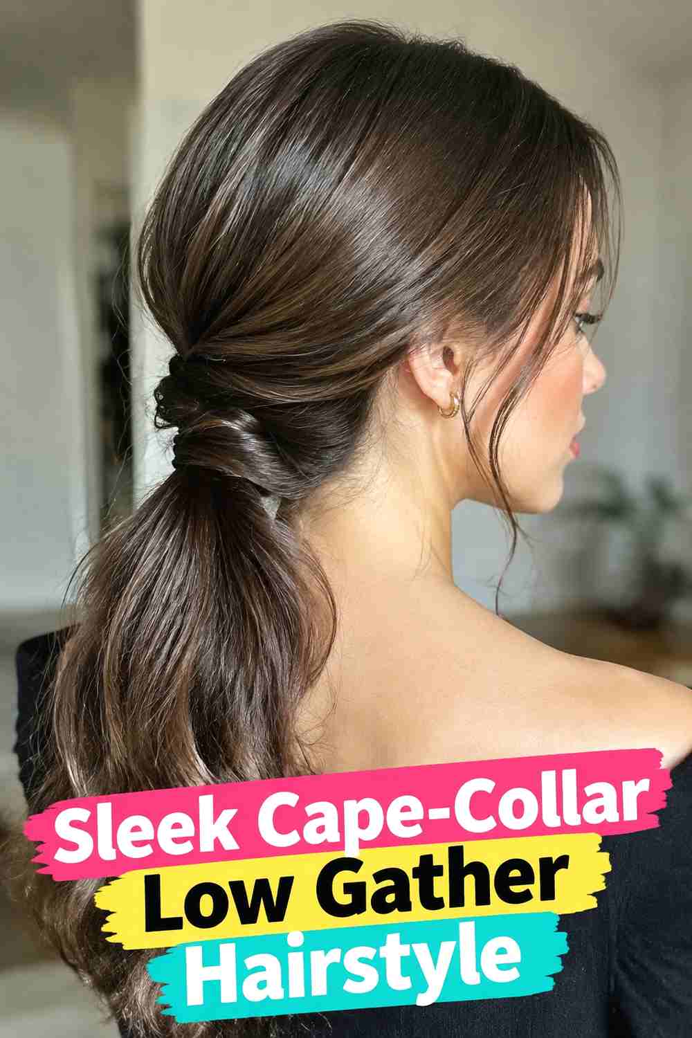 14. Sleek Cape Collar Low Gather Hairstyle