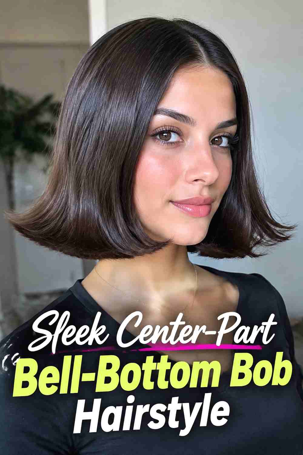 3. Sleek Center Part Bell Bottom Bob Hairstyle