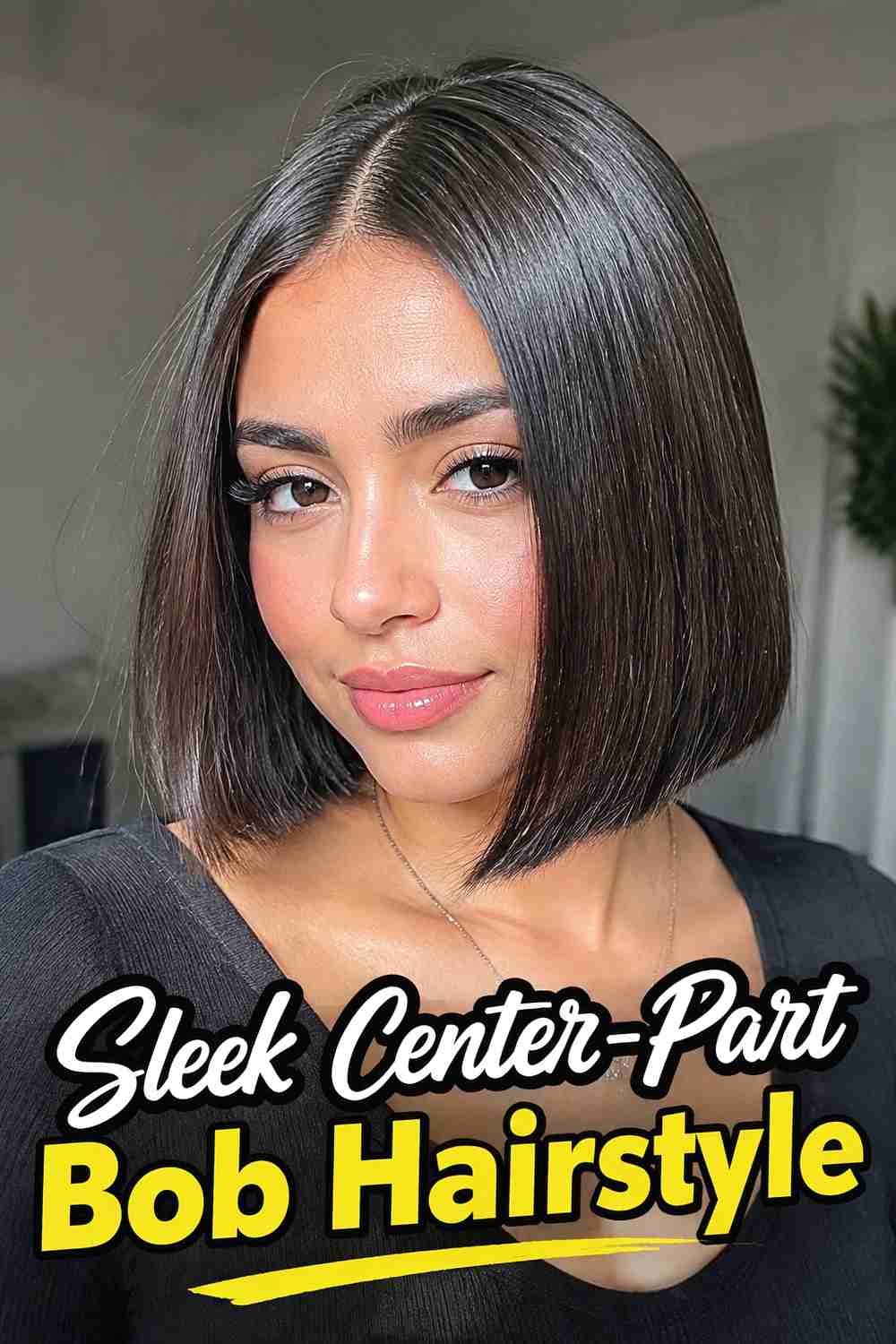 6. Sleek Center Part Bob Hairstyle
