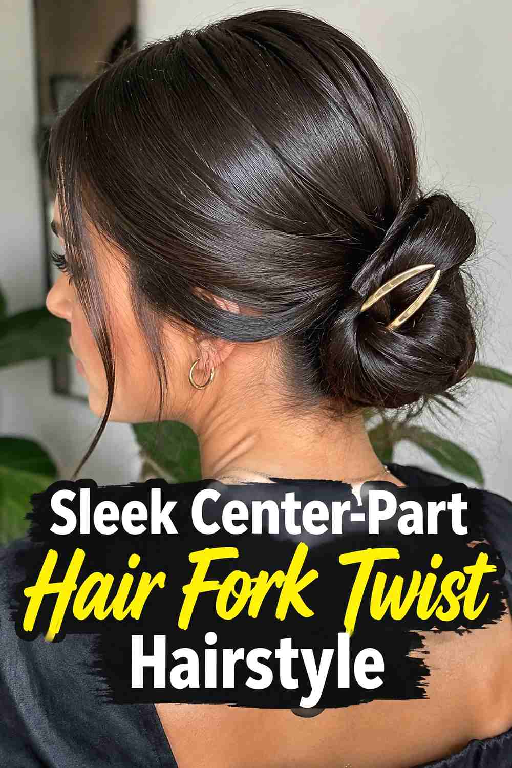 6. Sleek Center Part Hair Fork Twist Hairstyle