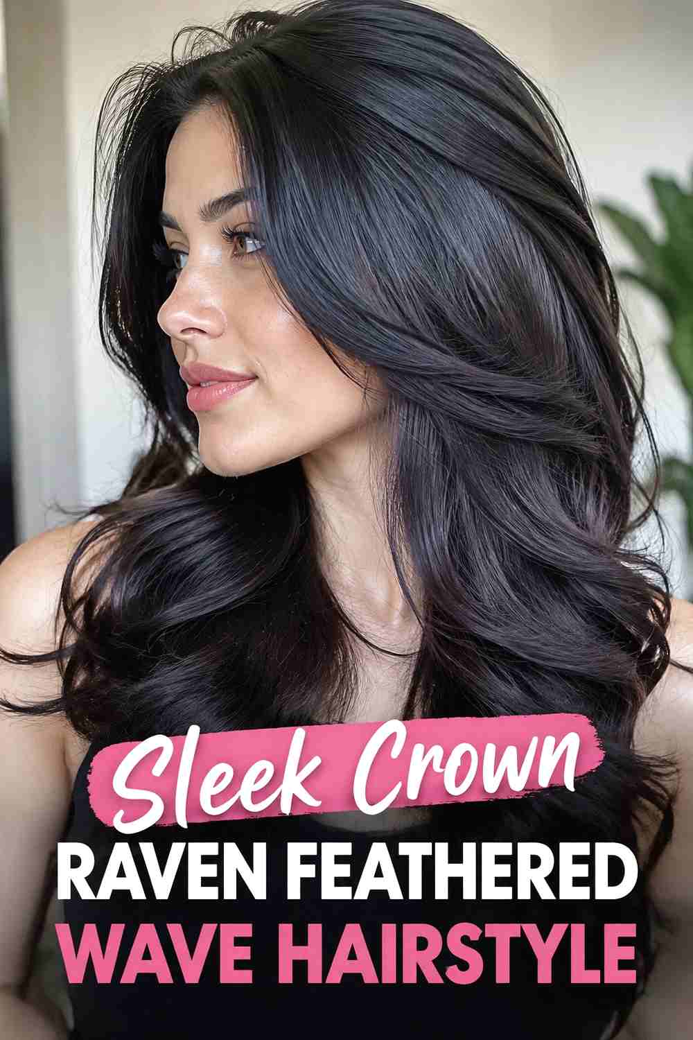 9. Sleek Crown Raven Feathered Wave Hairstyle