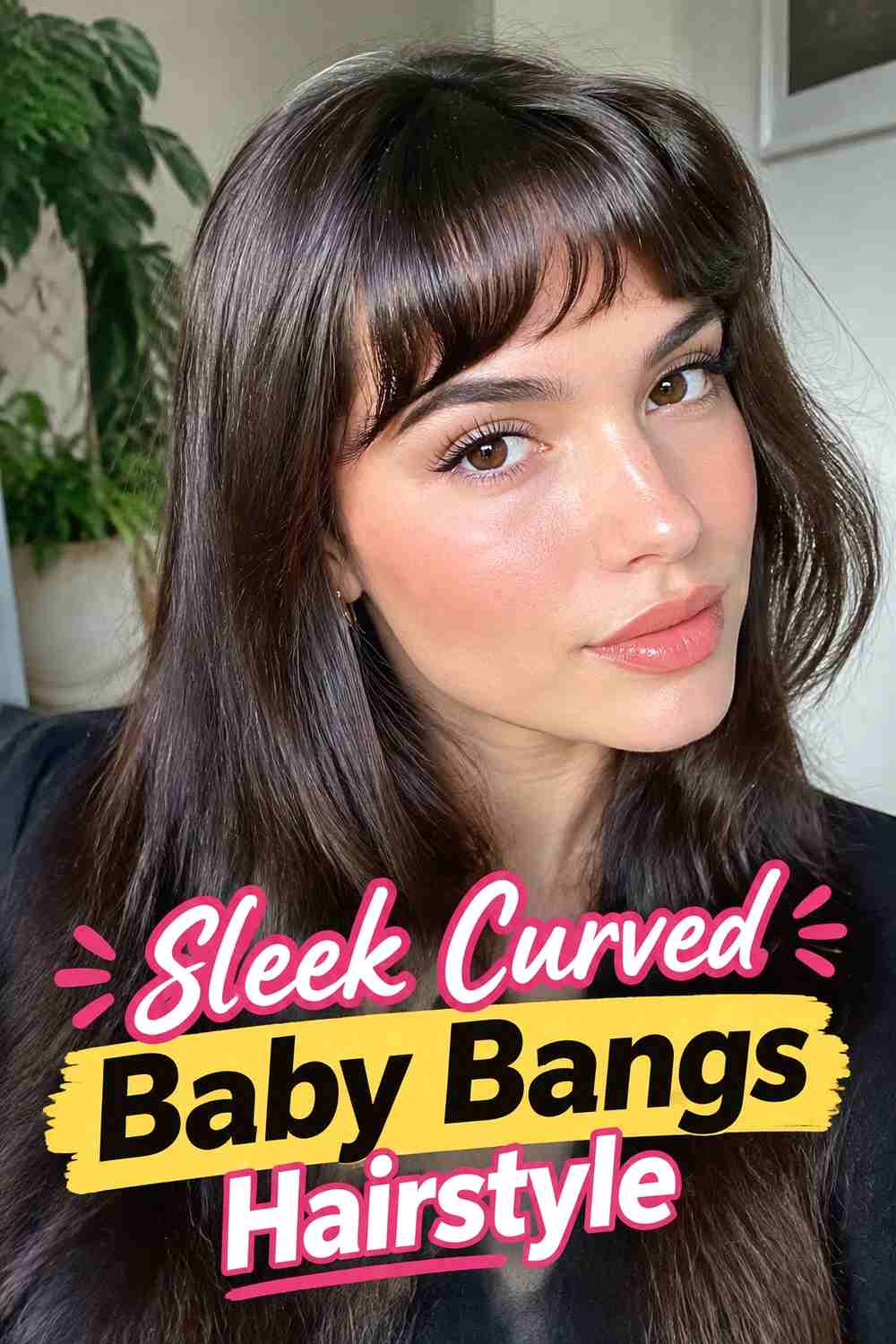 8. Sleek Curved Baby Bangs Hairstyle