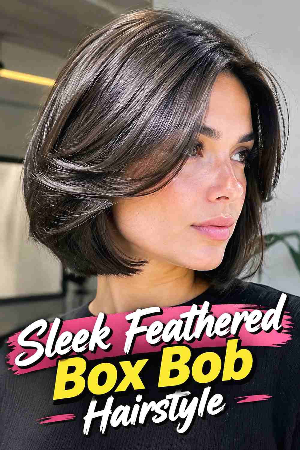 2. Sleek Feathered Box Bob Hairstyle
