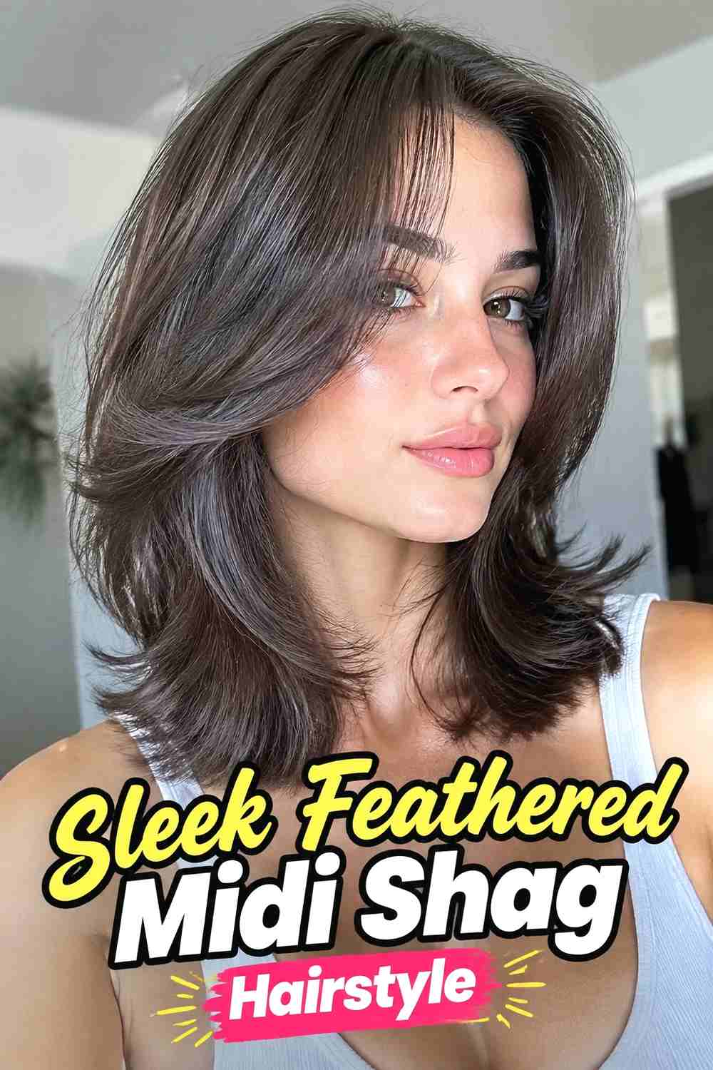 11. Sleek Feathered Midi Shag Hairstyle