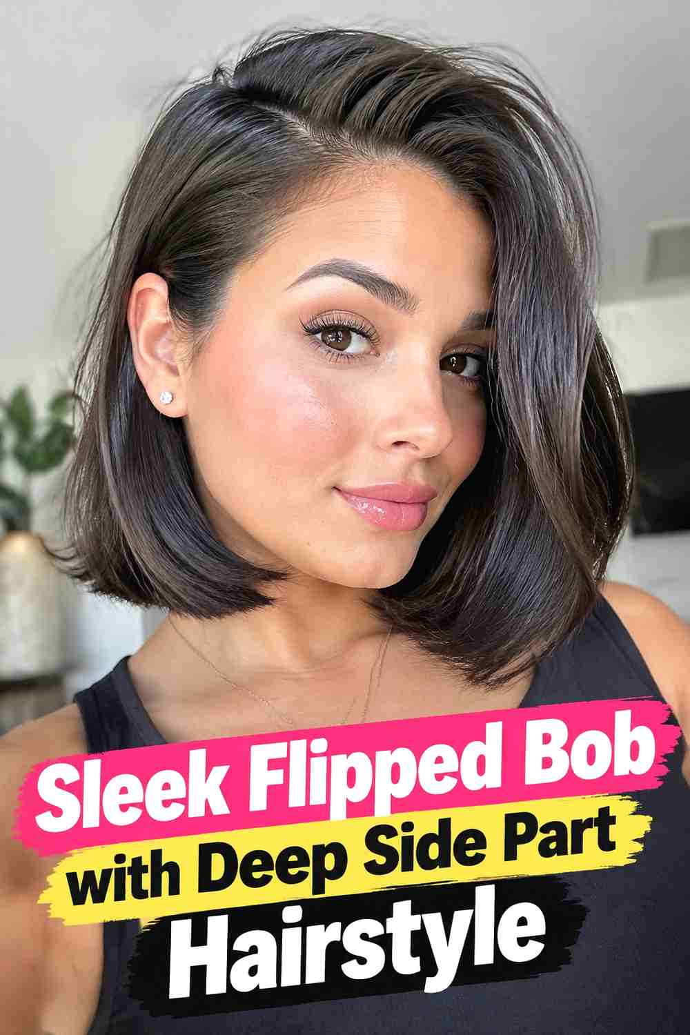 6. Sleek Flipped Bob With Deep Side Part Hairstyle
