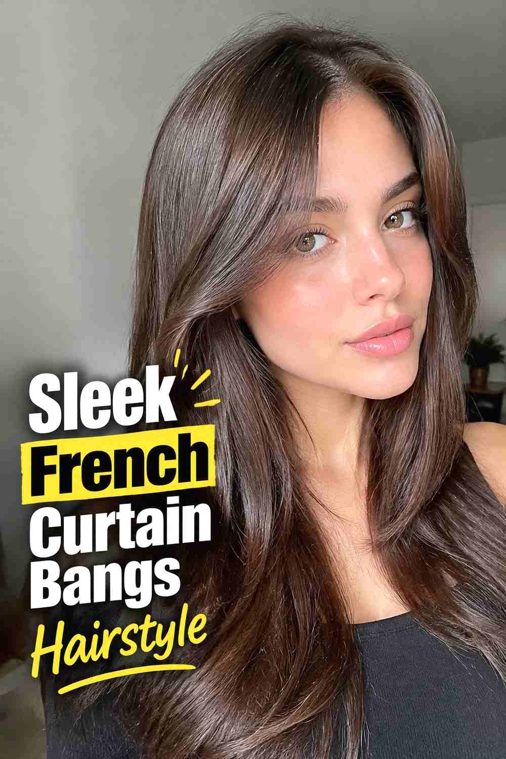11. Sleek French Curtain Bangs Hairstyle