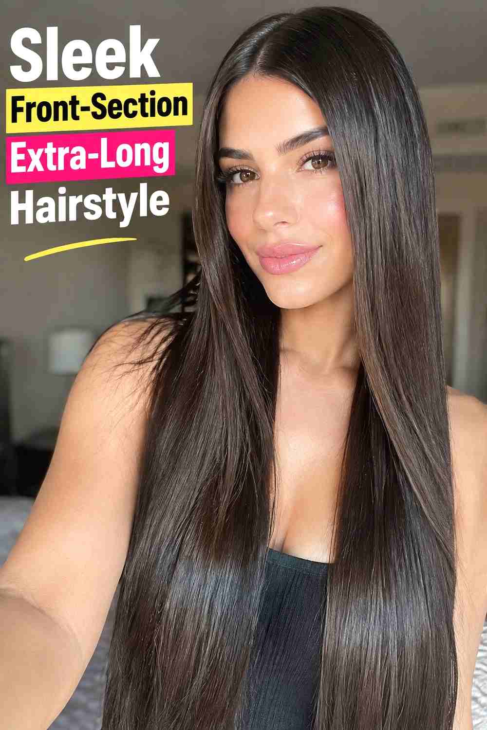 2. Sleek Front Section Extra Long Hairstyle
