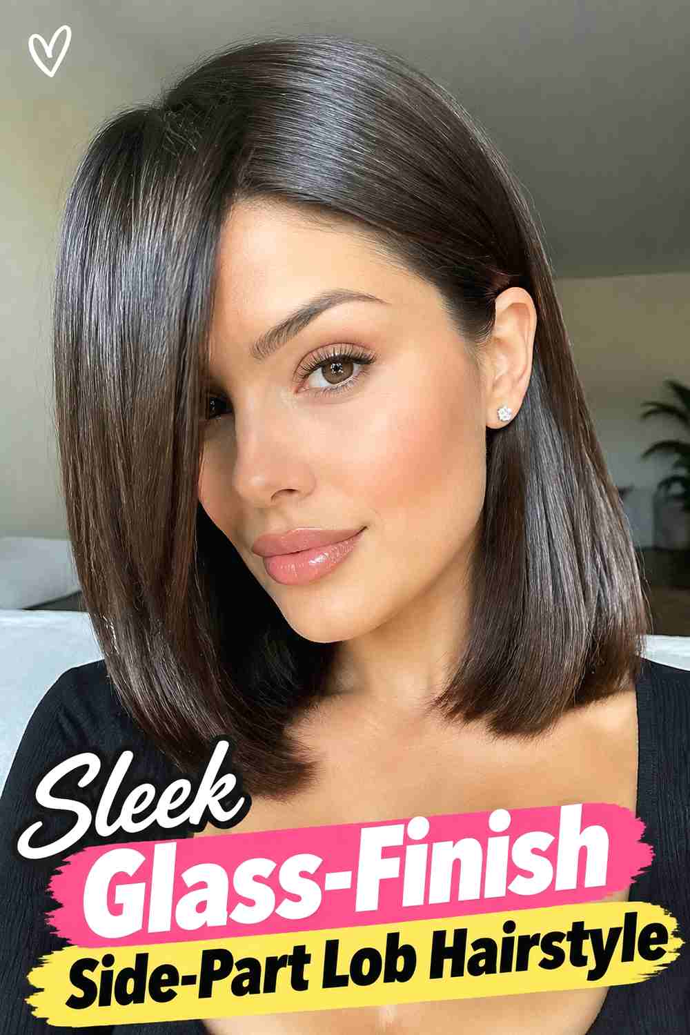1. Sleek Glass Finish Side Part Lob Hairstyle