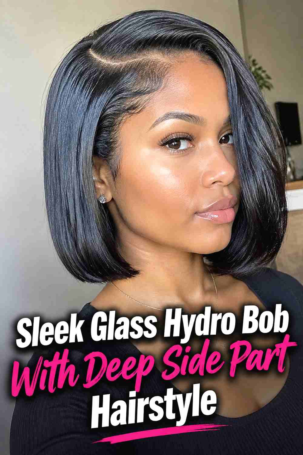 1. Sleek Glass Hydro Bob With Deep Side Part Hairstyle
