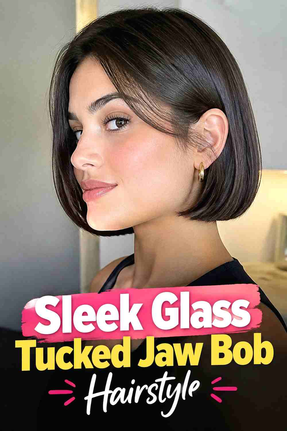 10. Sleek Glass Tucked Jaw Bob Hairstyle