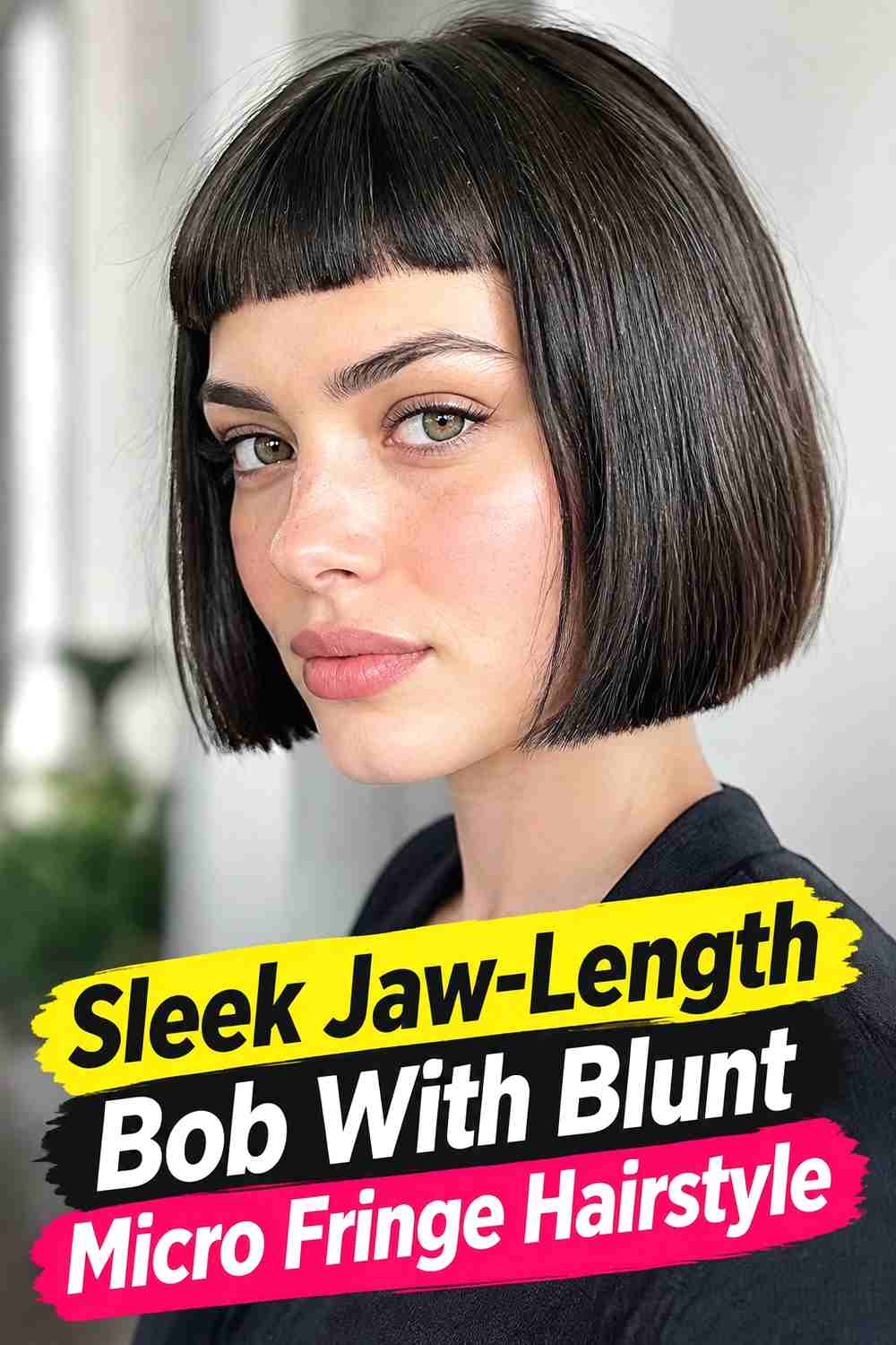 2. Sleek Jaw Length Bob With Blunt Micro Fringe Hairstyle