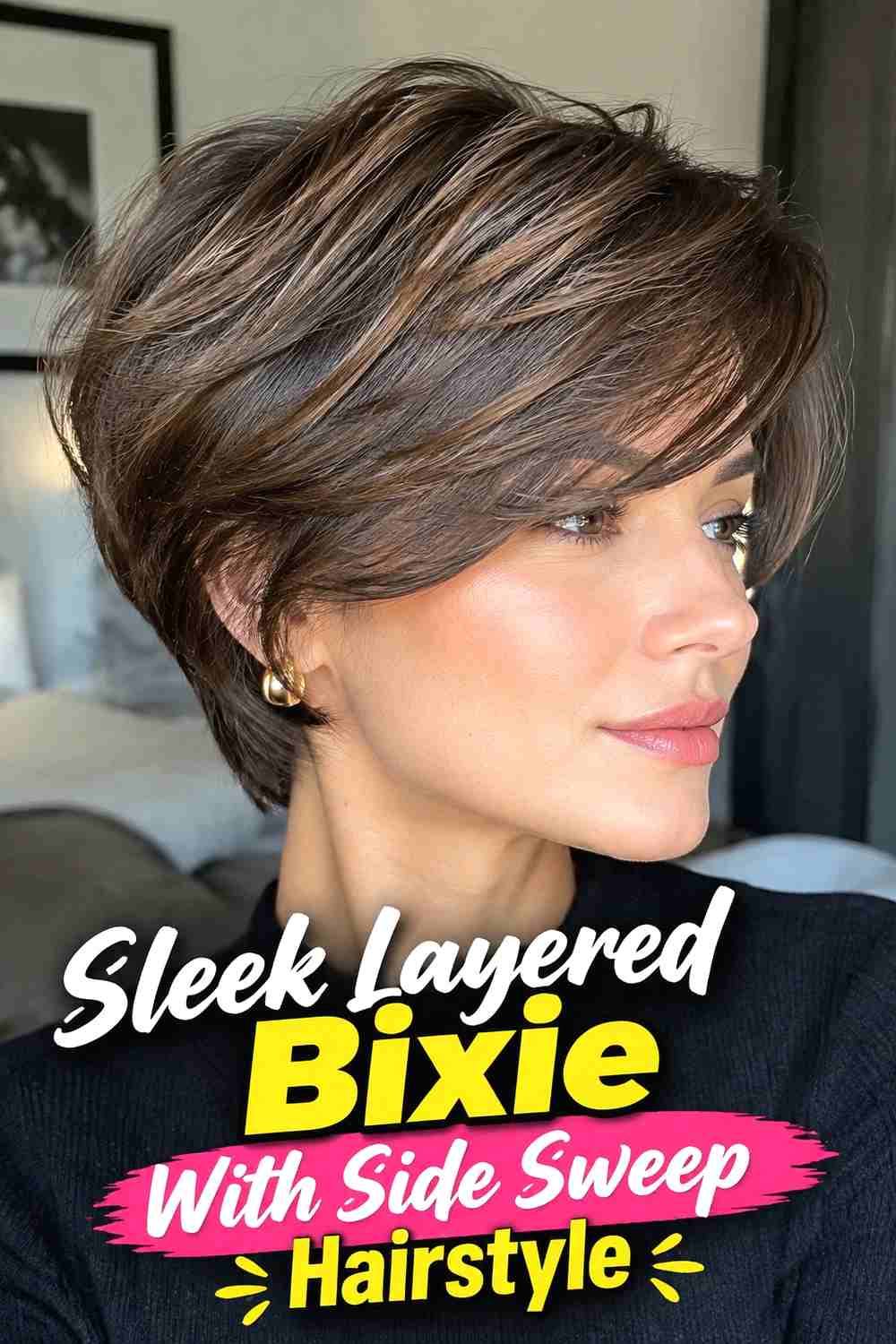 8. Sleek Layered Bixie With Side Sweep Hairstyle