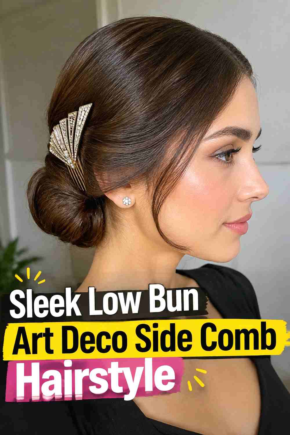 2. Sleek Low Bun Art Deco Side Comb Hairstyle