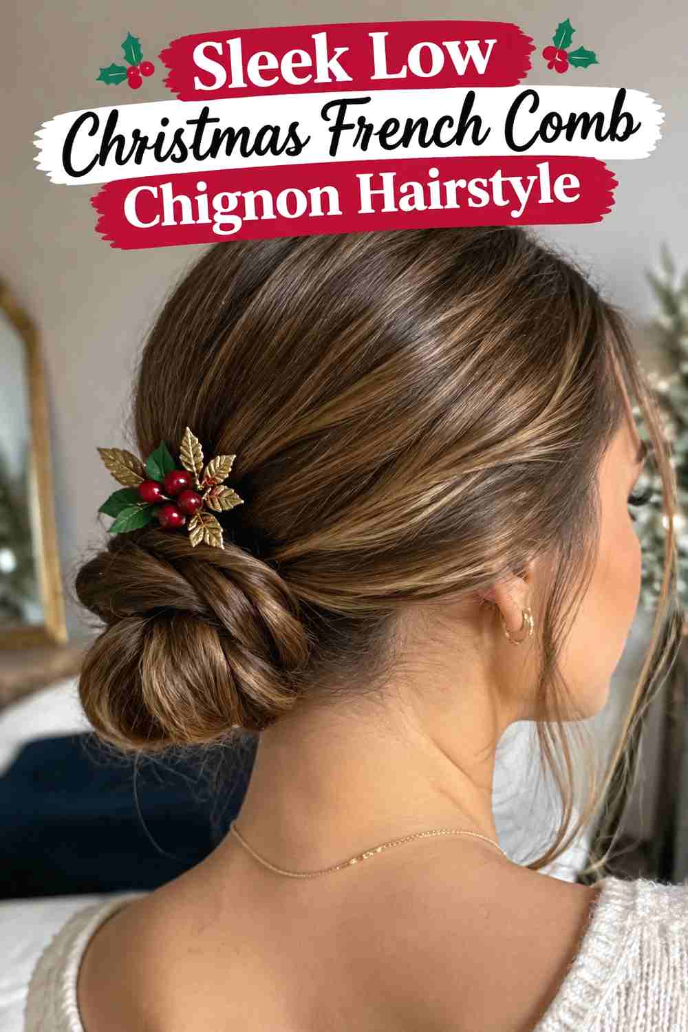 7. Sleek Low Christmas French Comb Chignon Hairstyle