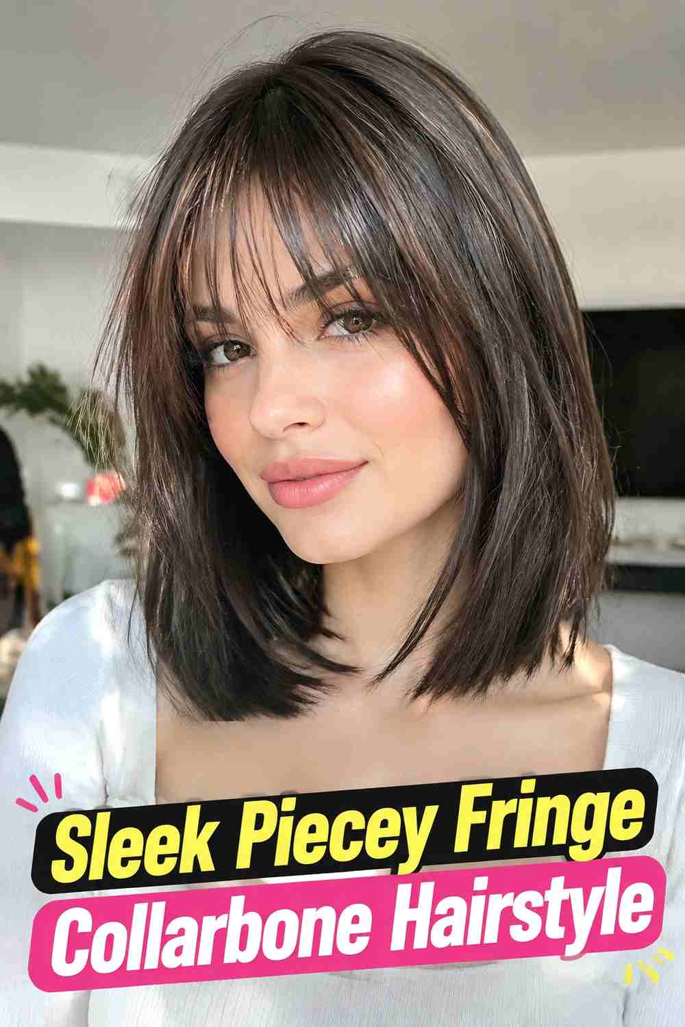 14. Sleek Piecey Fringe Collarbone Hairstyle