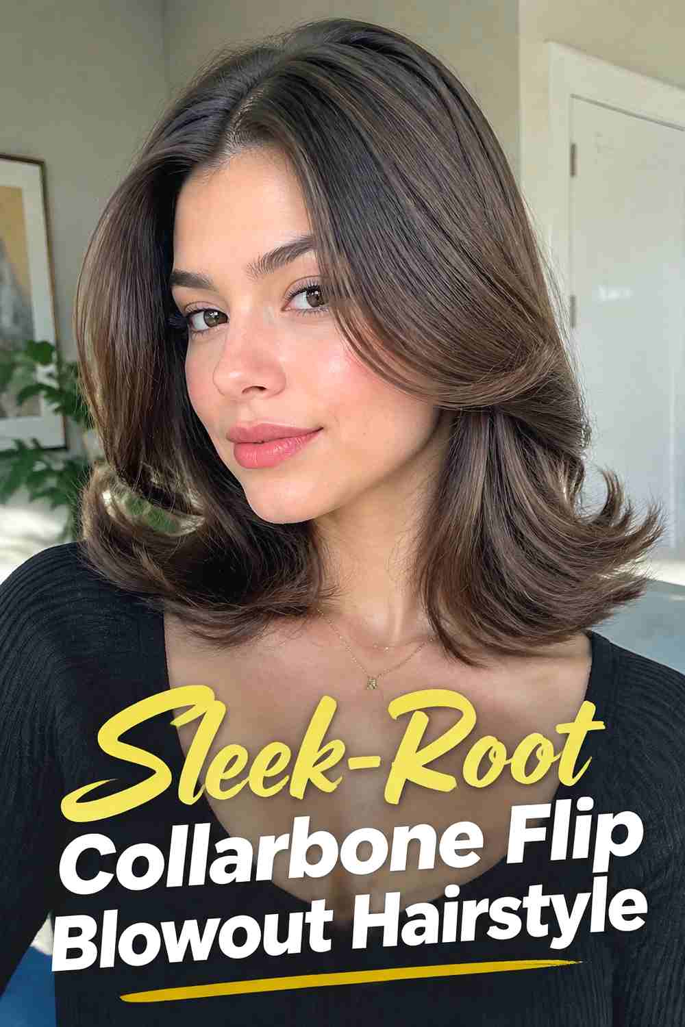10. Sleek Root Collarbone Flip Blowout Hairstyle