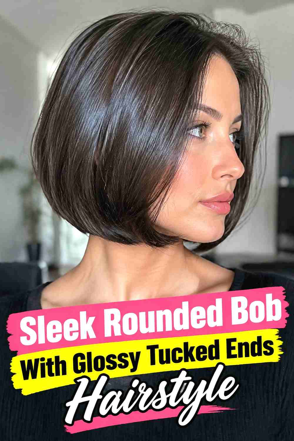 4. Sleek Rounded Bob With Glossy Tucked Ends Hairstyle