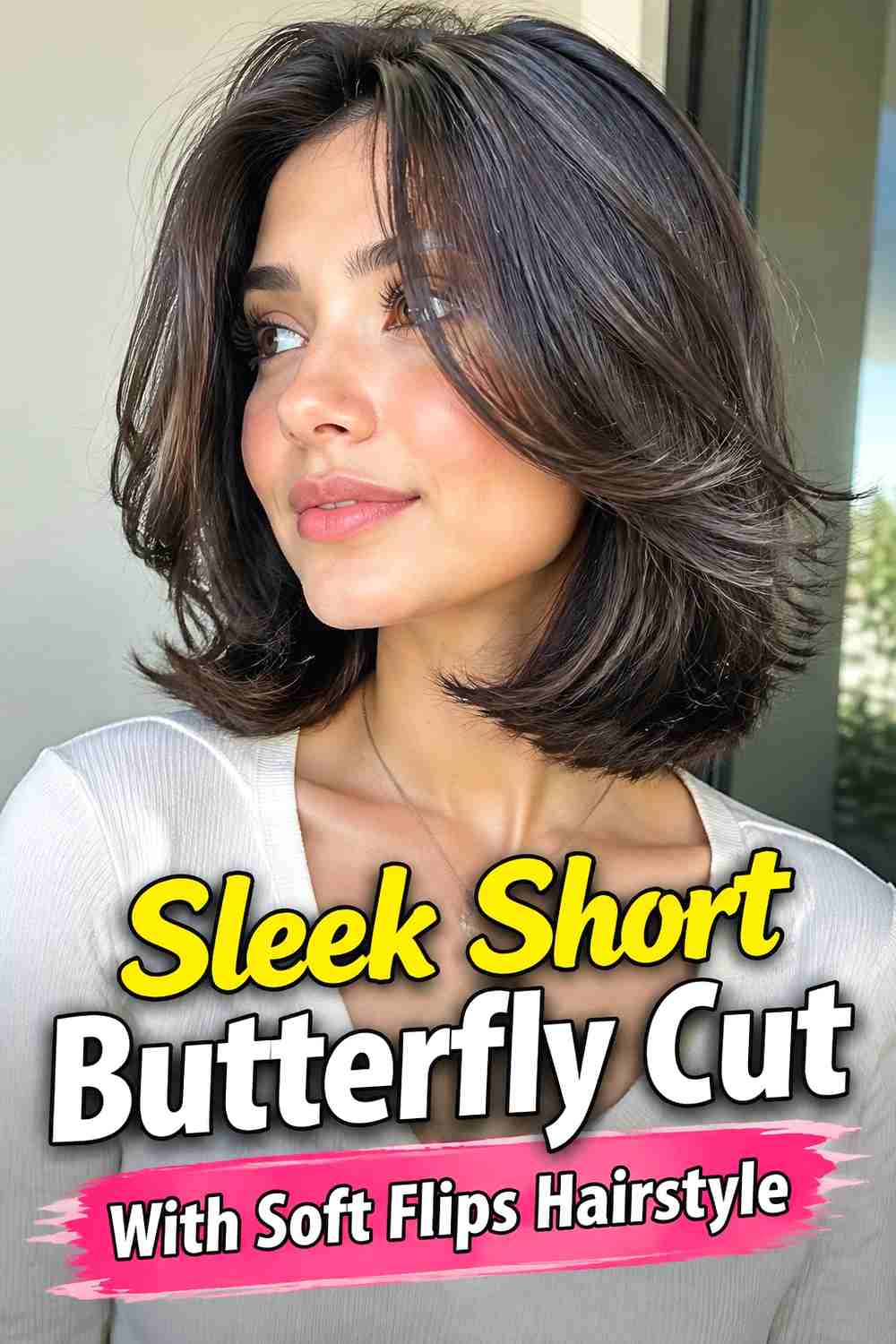 10. Sleek Short Butterfly Cut With Soft Flips Hairstyle
