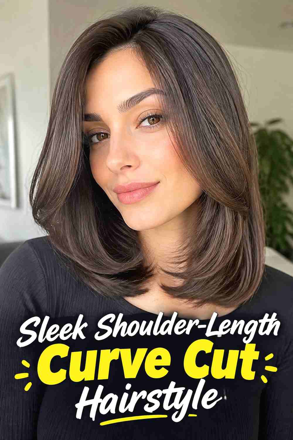9. Sleek Shoulder Length Curve Cut Hairstyle