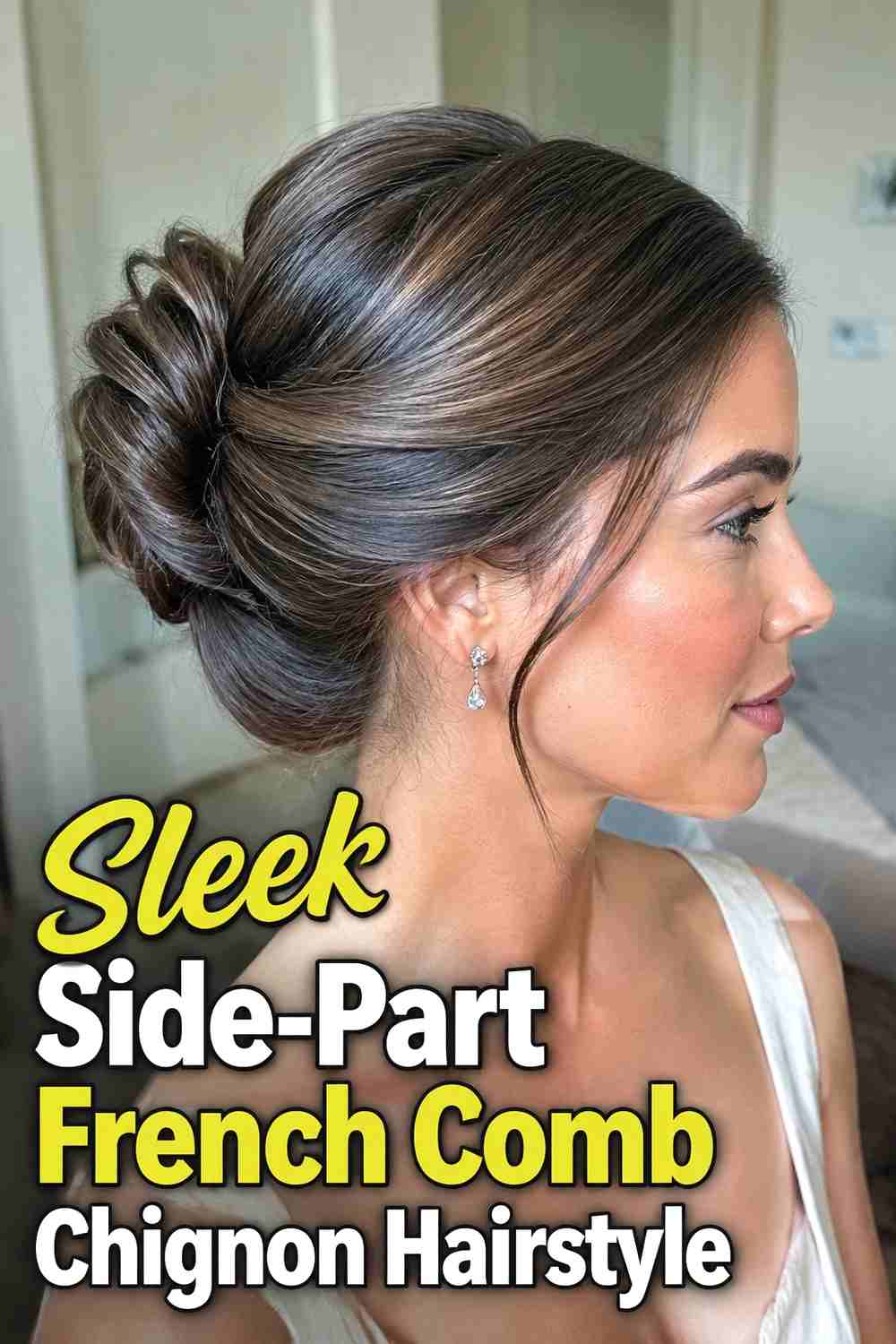 2. Sleek Side Part French Comb Chignon Hairstyle