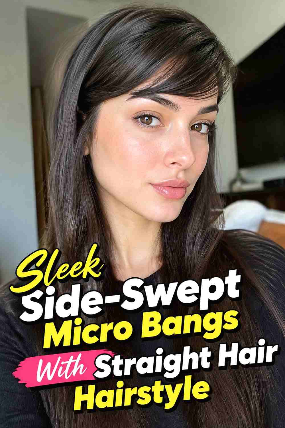 6. Sleek Side Swept Micro Bangs With Straight Hair Hairstyle