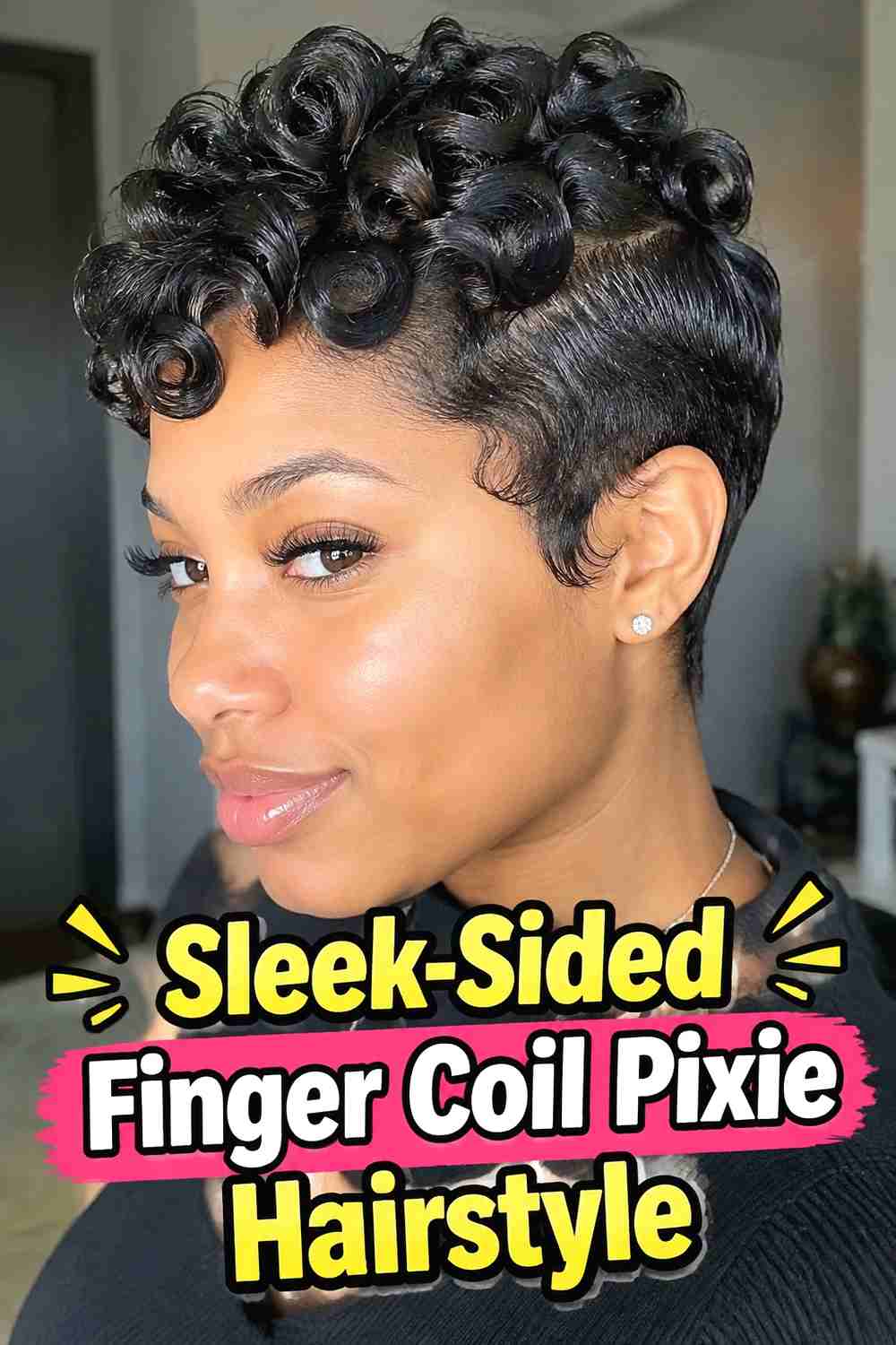 6. Sleek Sided Finger Coil Pixie Hairstyle
