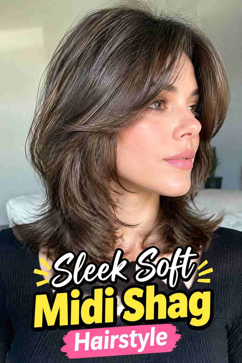 13. Sleek Soft Midi Shag Hairstyle