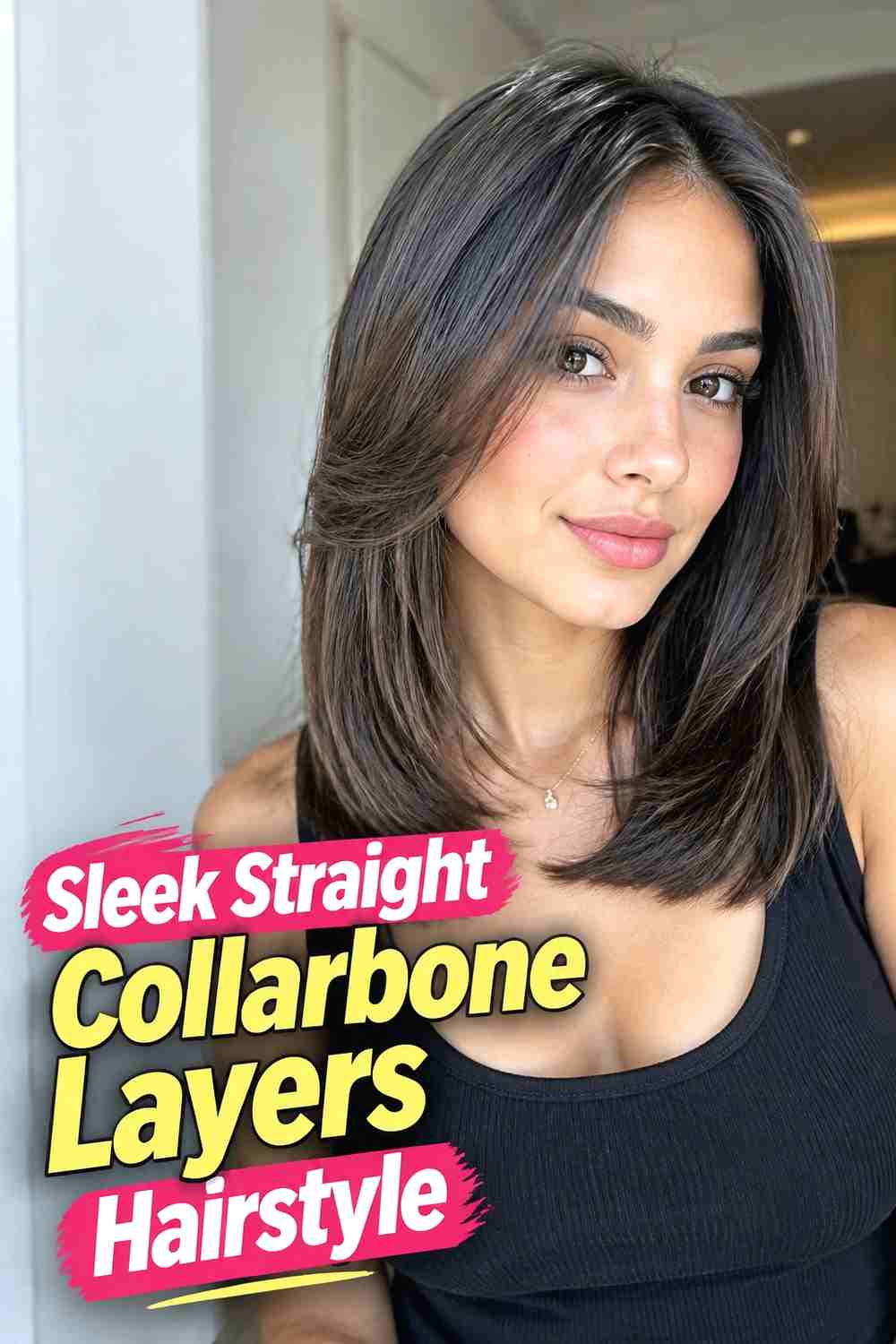 7. Sleek Straight Collarbone Layers Hairstyle