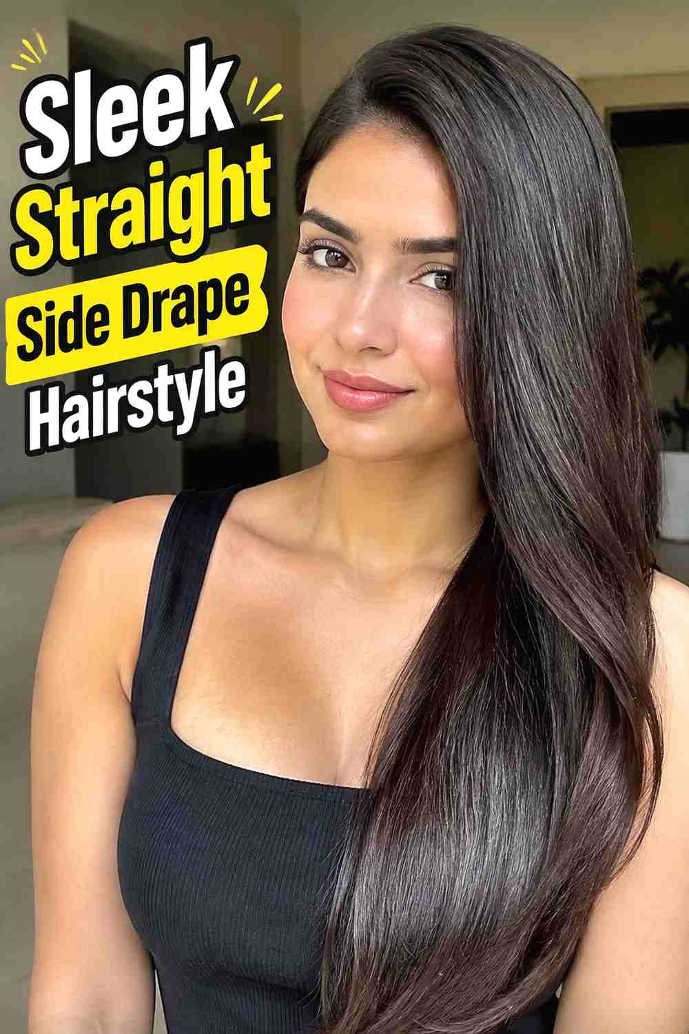 3. Sleek Straight Side Drape Hairstyle