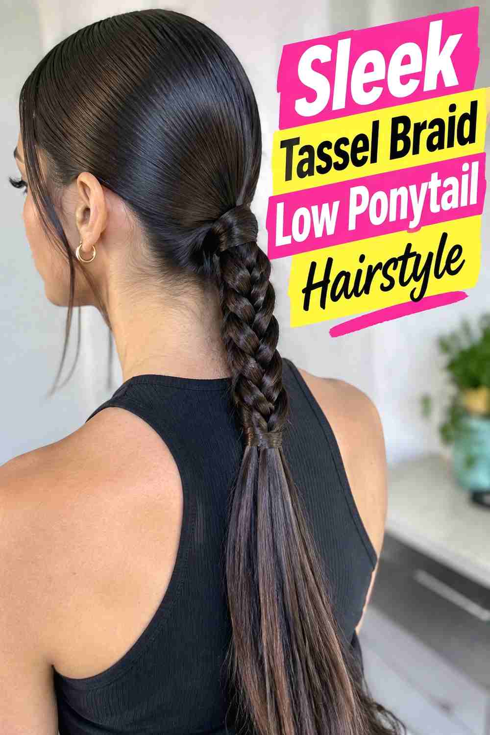 1. Sleek Tassel Braid Low Ponytail Hairstyle