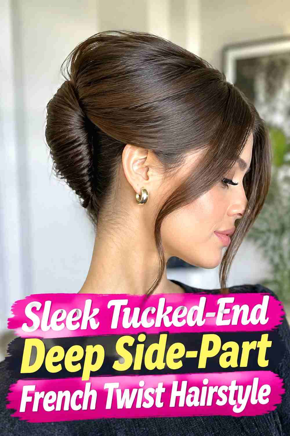 12. Sleek Tucked End Deep Side Part French Twist Hairstyle