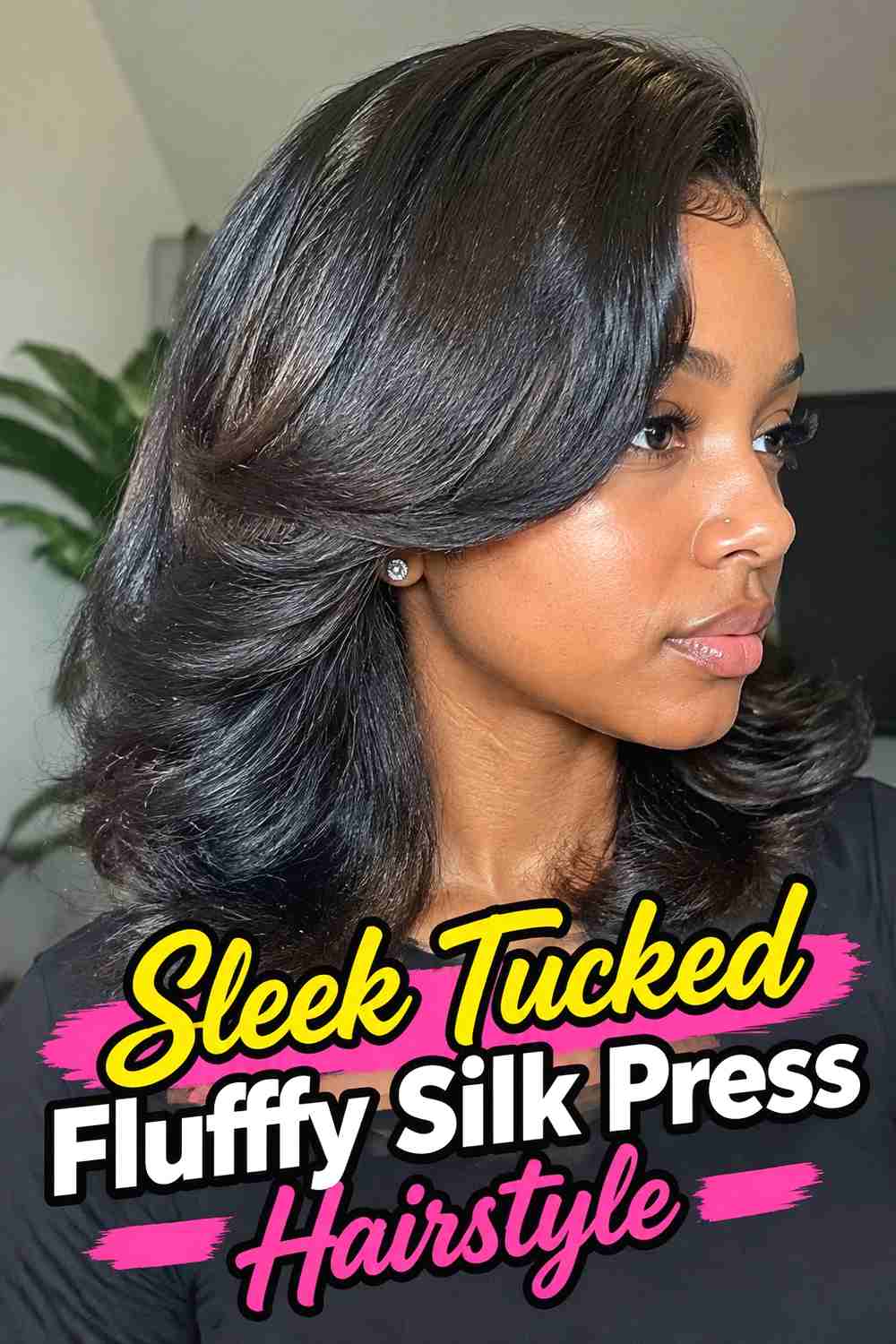 13. Sleek Tucked Fluffy Silk Press Hairstyle