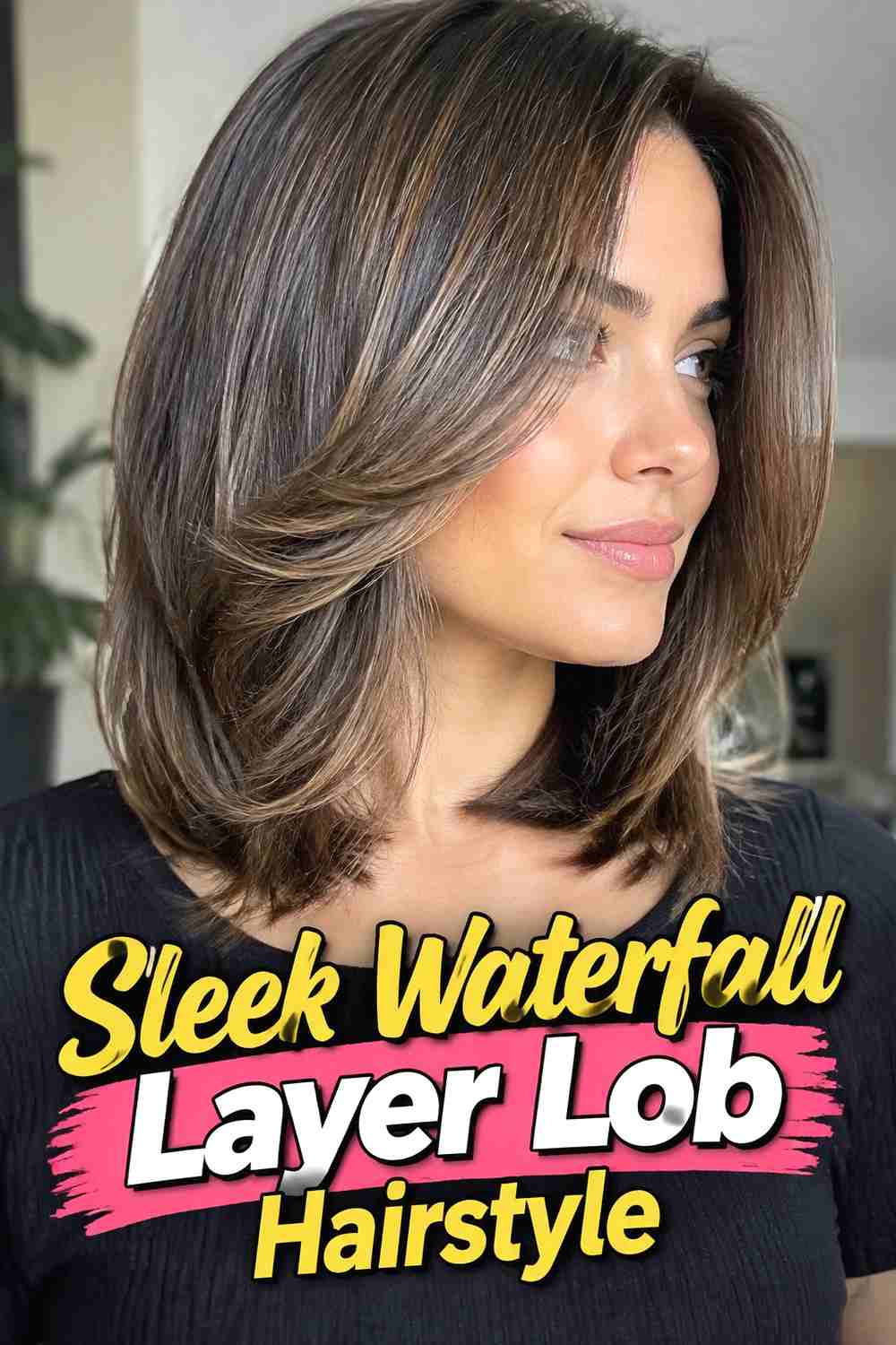 4. Sleek Waterfall Layer Lob Hairstyle