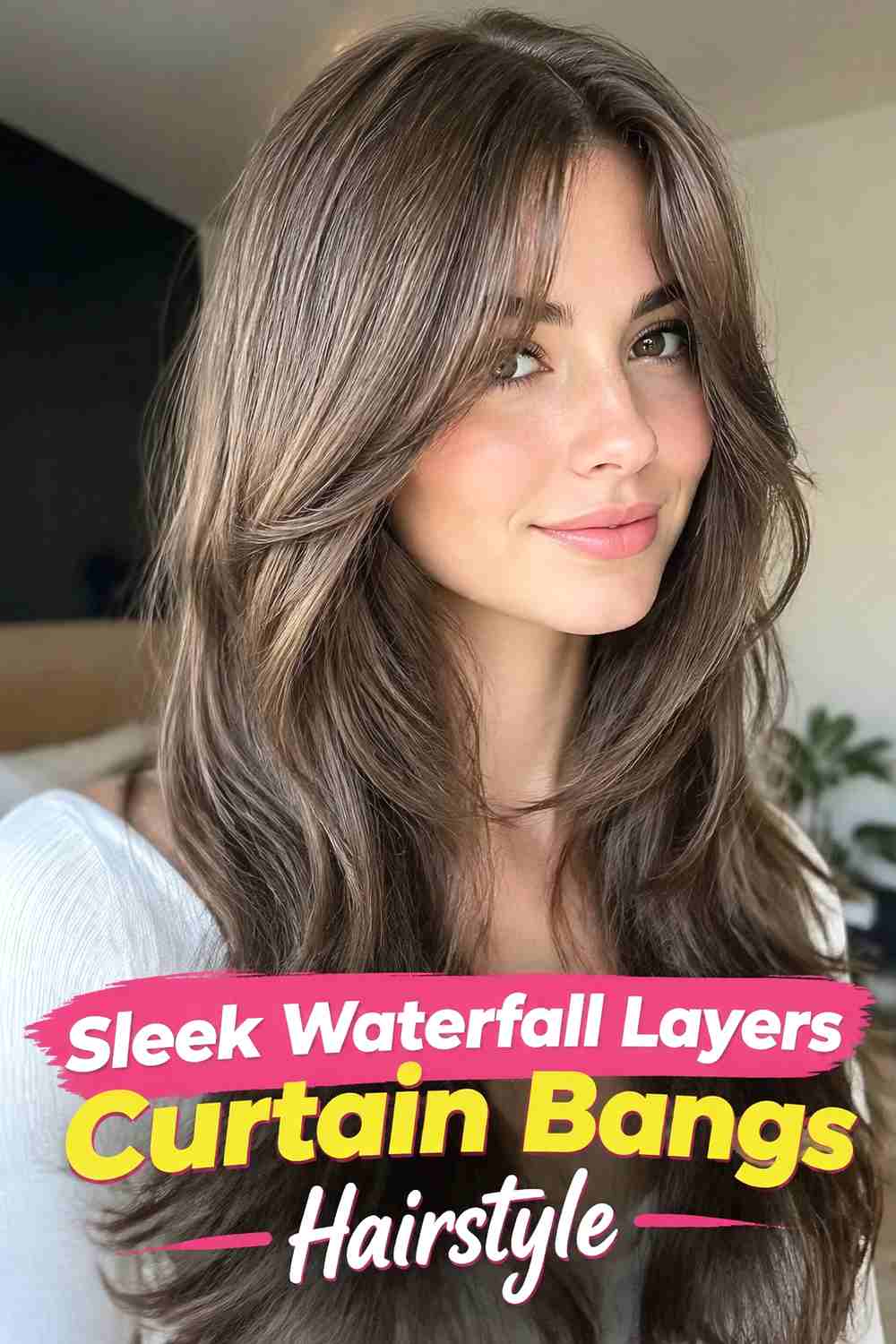 6. Sleek Waterfall Layers Curtain Bangs Hairstyle